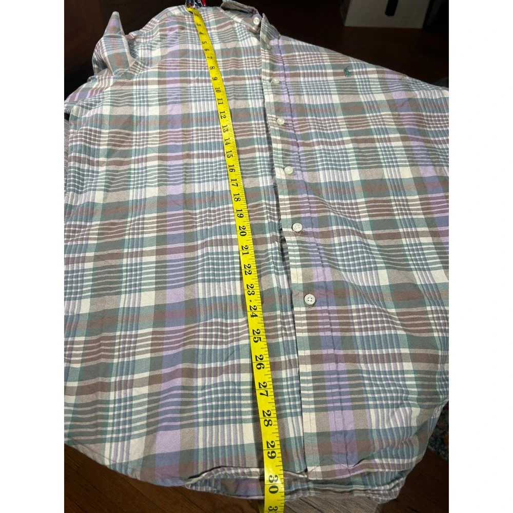Polo Ralph Lauren Mens Large Classic Fit Plaid Cotton Button Down Shirt Purple